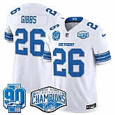 Men's Detroit Lions #26 Jahmyr Gibbs White 2024 NFC North Champions 90th Anniversary Patch F.U.S.E. Vapor Limited Stitched Jersey,baseball caps,new era cap wholesale,wholesale hats
